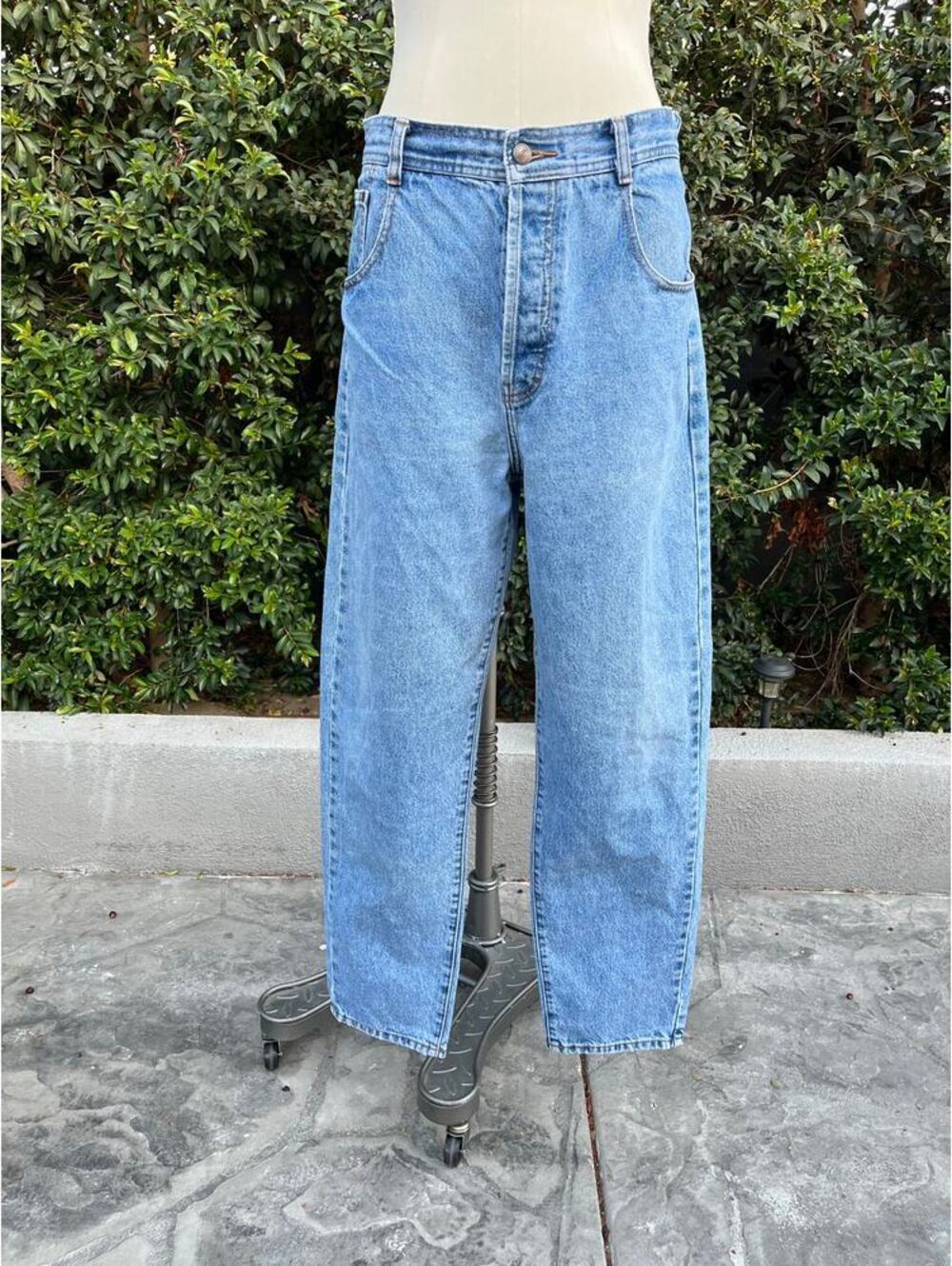 Vintage Structure Baggy Button Fly Blue Denim Jeans 1990s